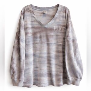 PINK Victoria’s Secret Tie Dye V-Neck Lounge Sweatshirt XXL Oversized Cozy Top